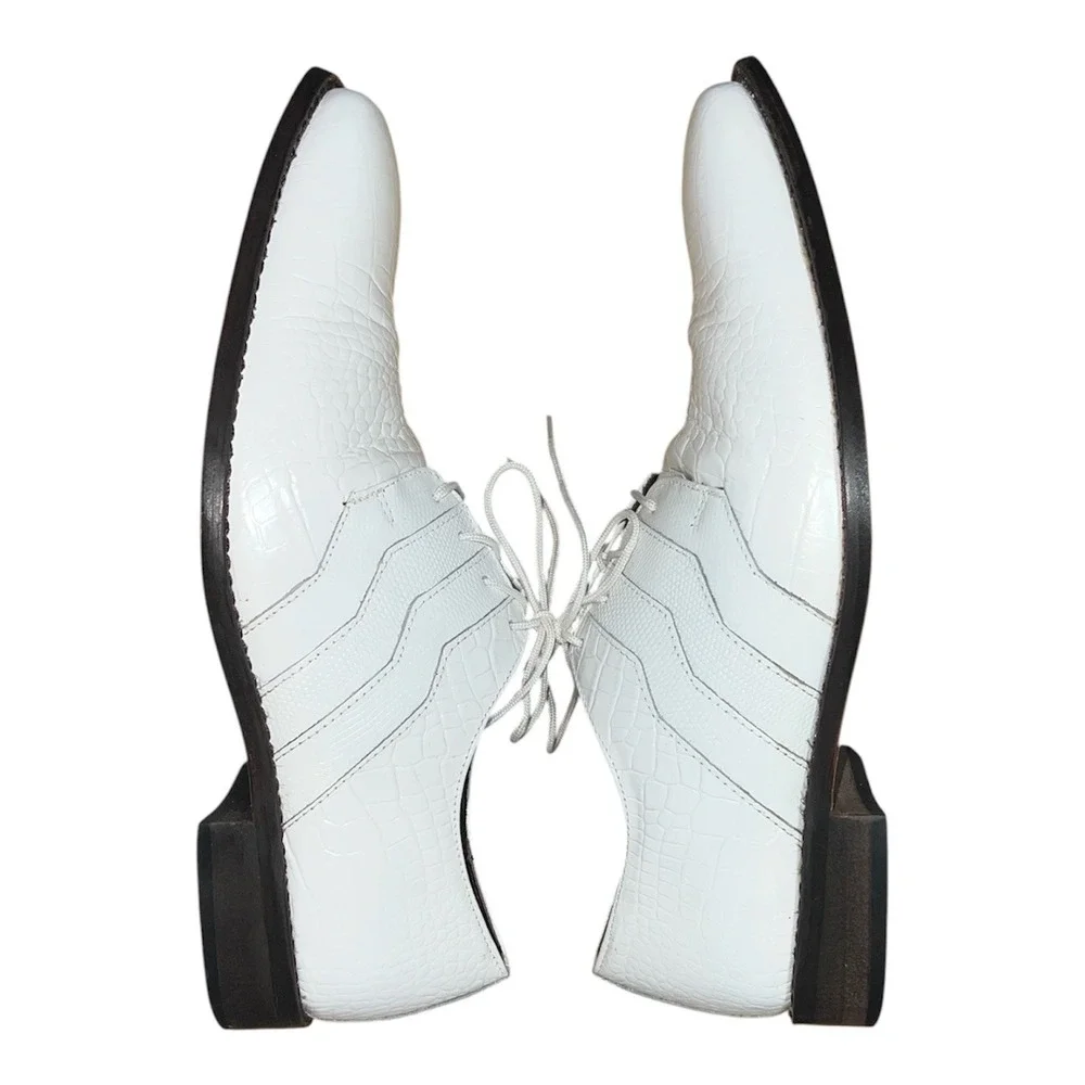 Stacy Adams Oxford Mens 10.5 White Crocodile Embossed Formal Dress Shoes